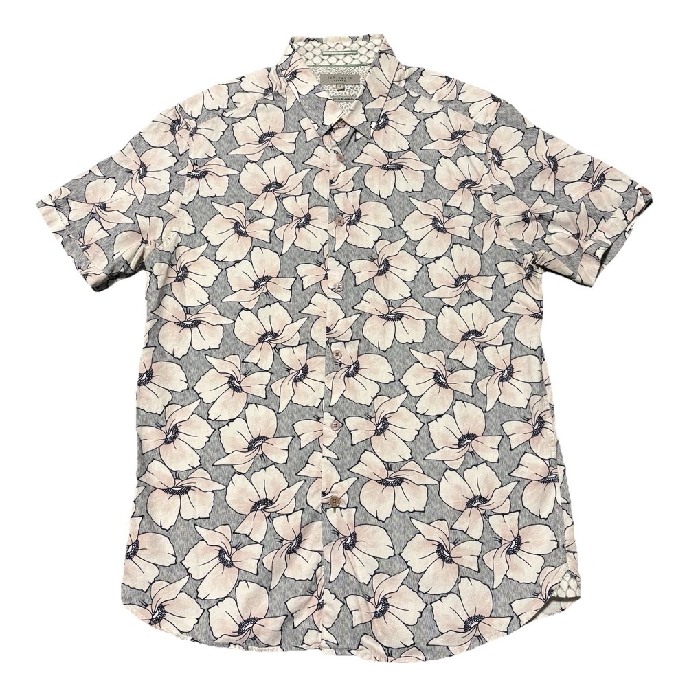 Ted Baker Button Up Shirt Mens 4 Floral Print Short Sleeve Italy Fabric Portugal